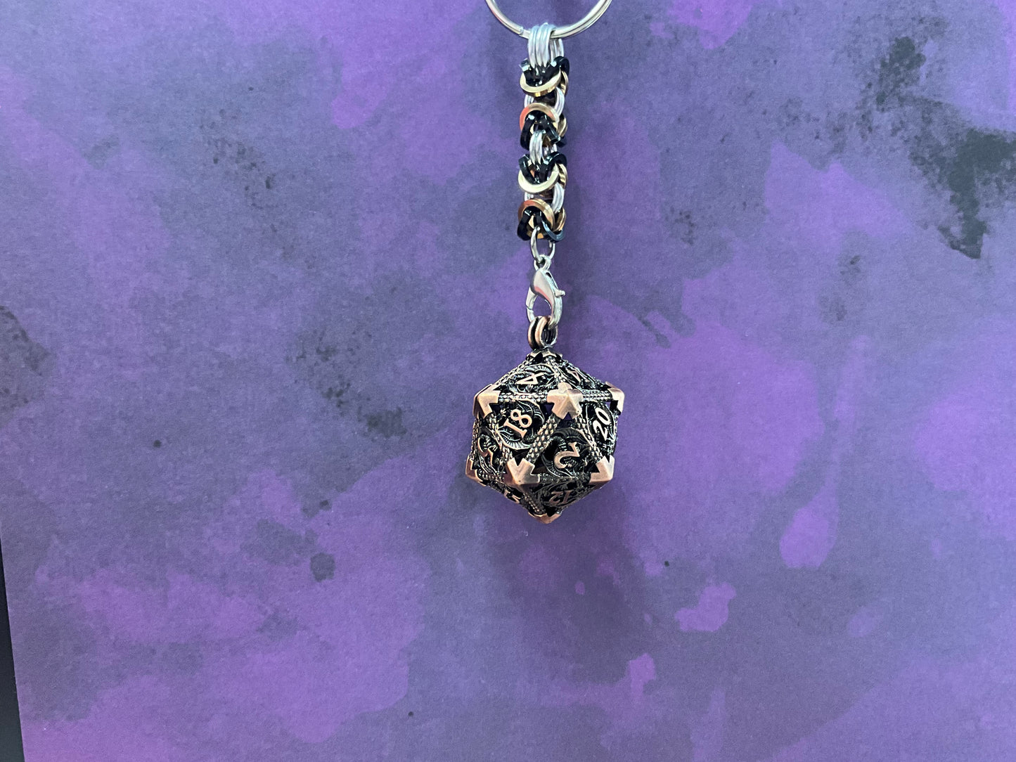 D20 Chainmaille Keychain || Micro Dice Set Inside