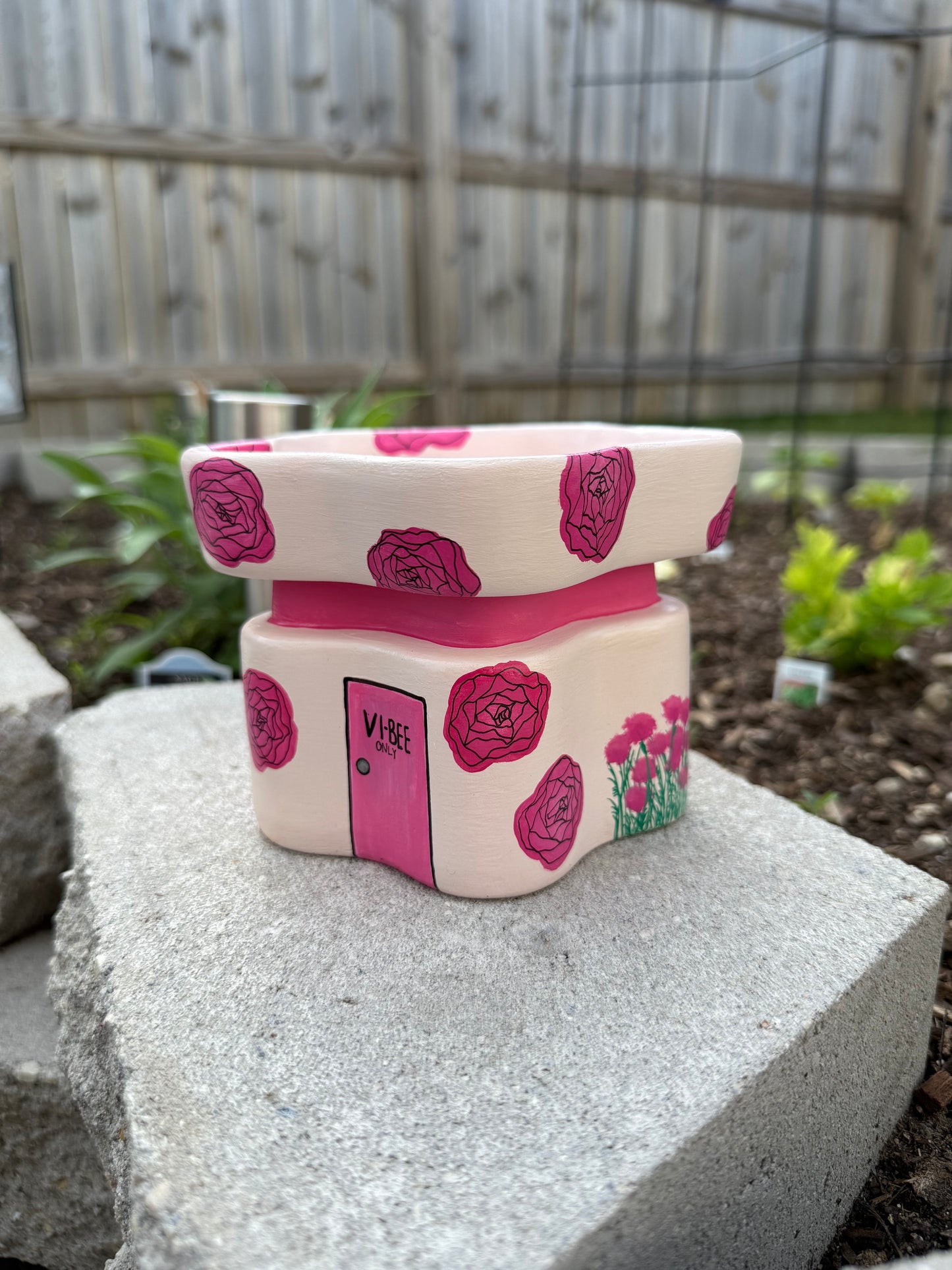 Pink Peony Garden Bee Bath