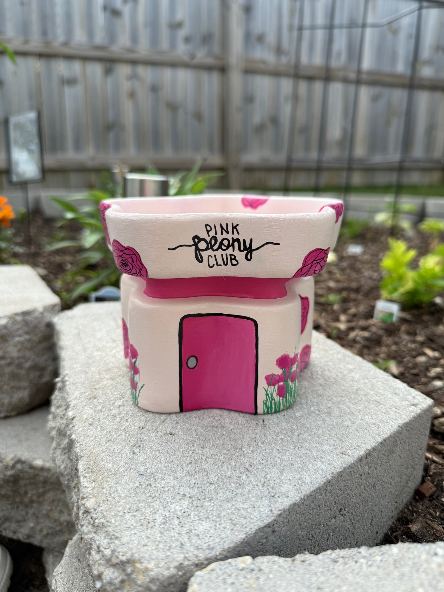 Pink Peony Garden Bee Bath