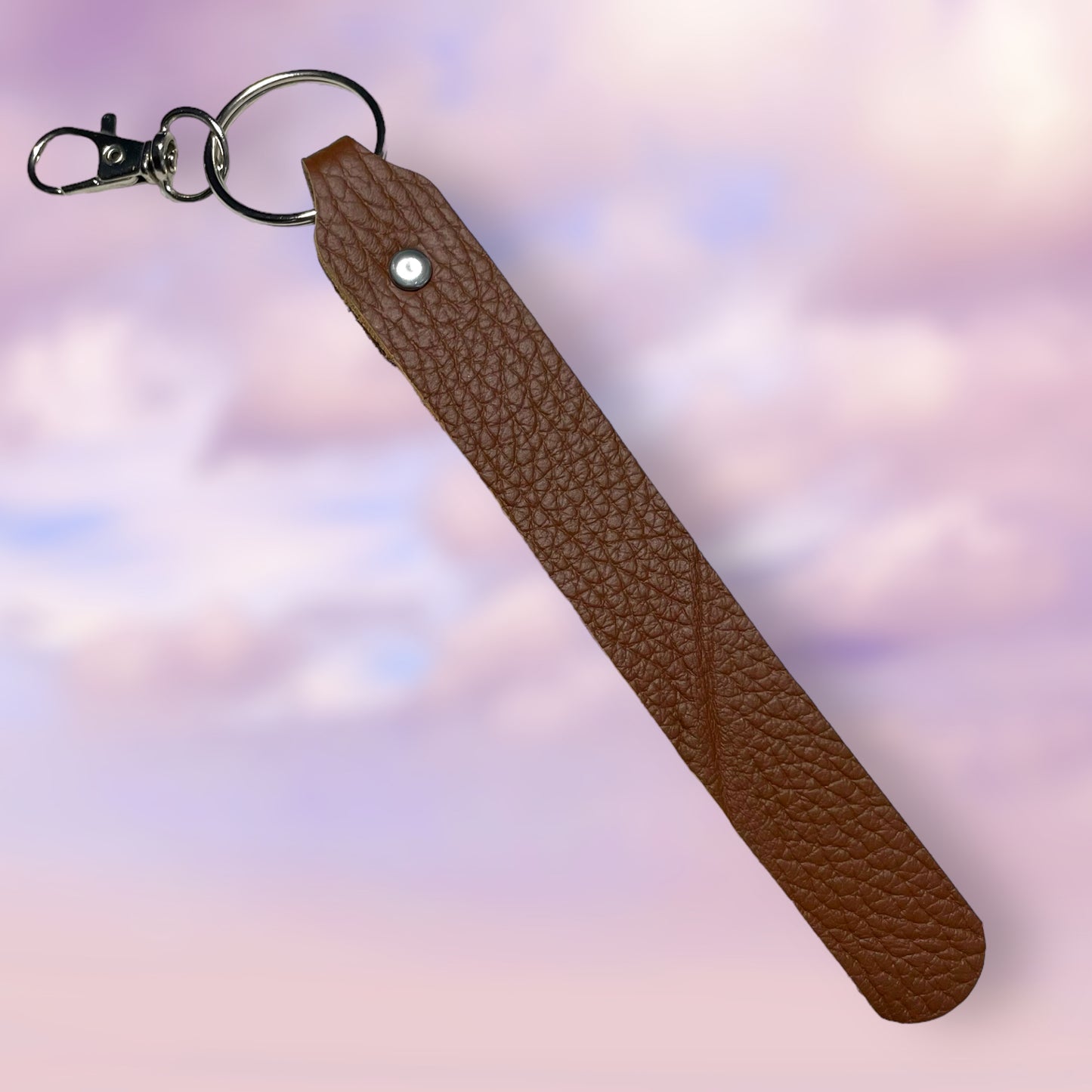Brown Leather Keychain Strap — blue rhinestone