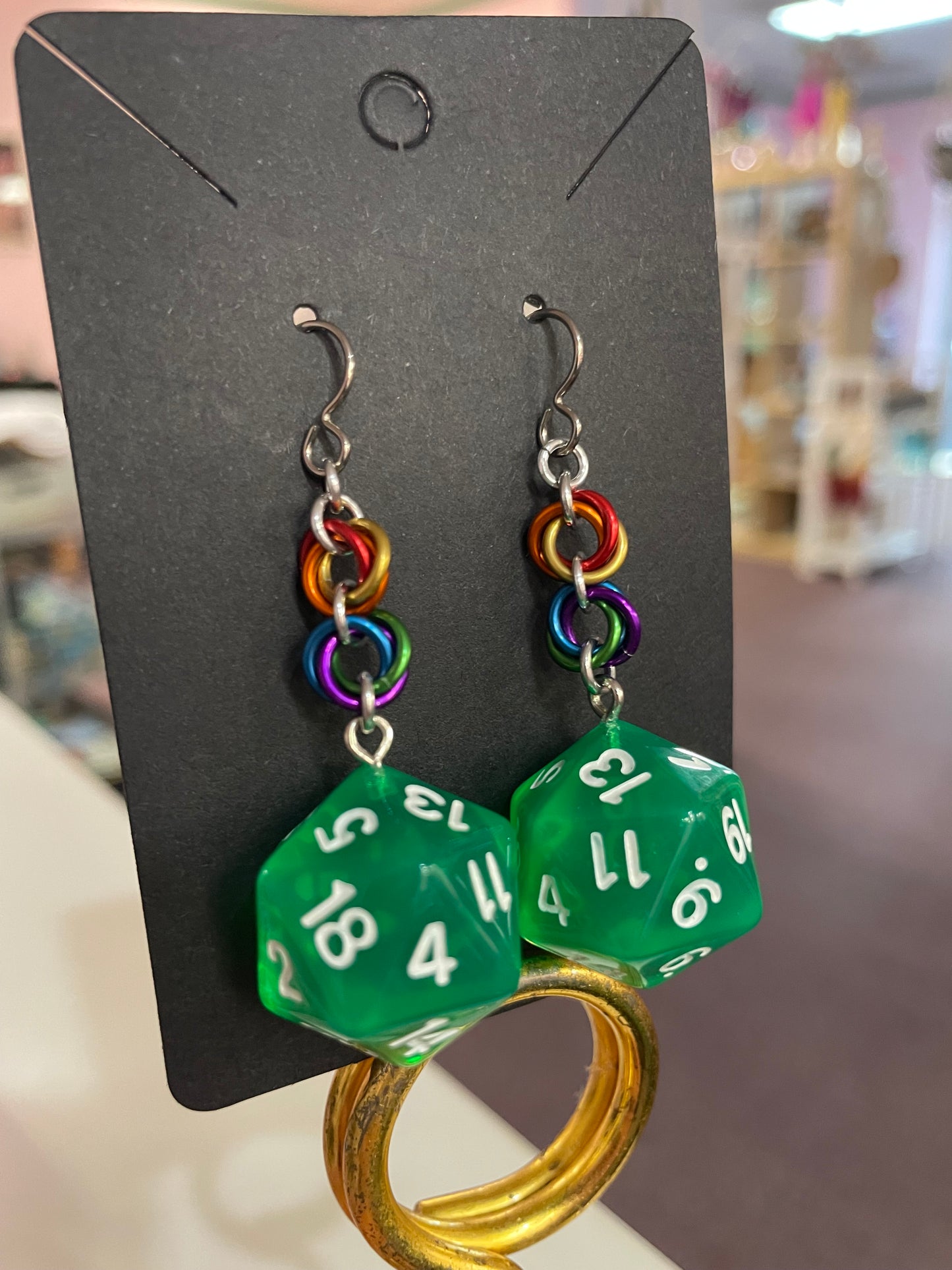 D20 Die Rainbow Earrings || Handcrafted Chainmaille