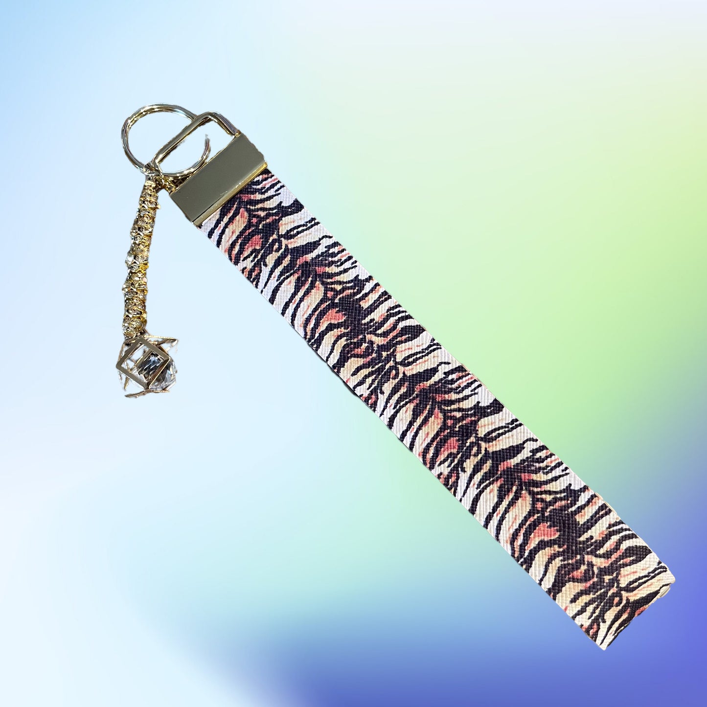 Tiger Print Faux Leather Wristlet - gold dangle