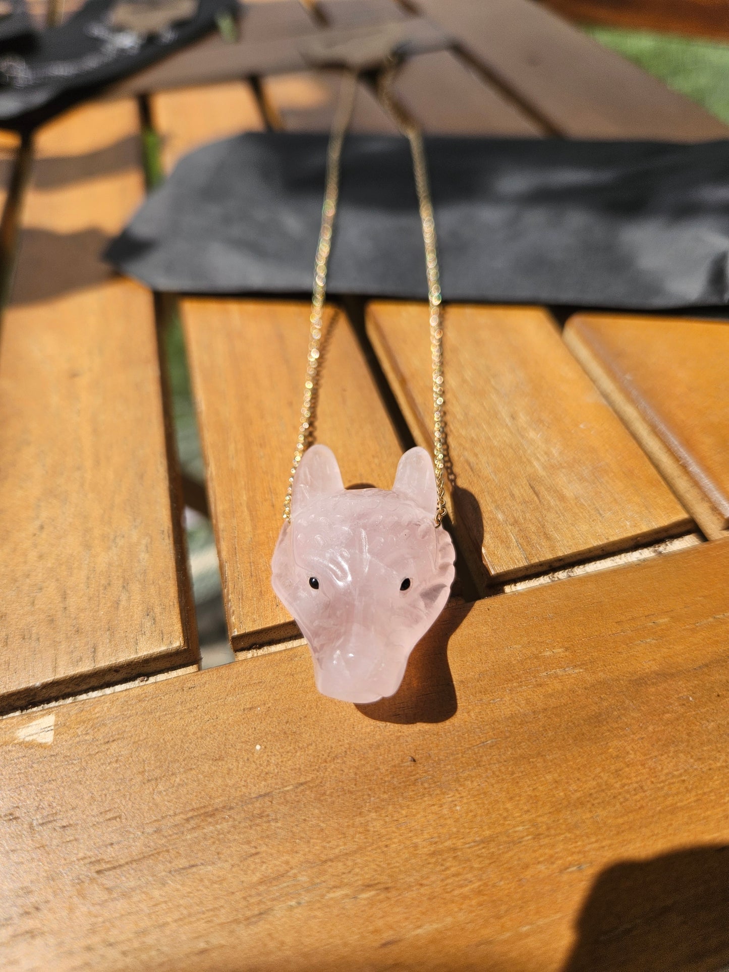 Rose Quart Wolf Necklace