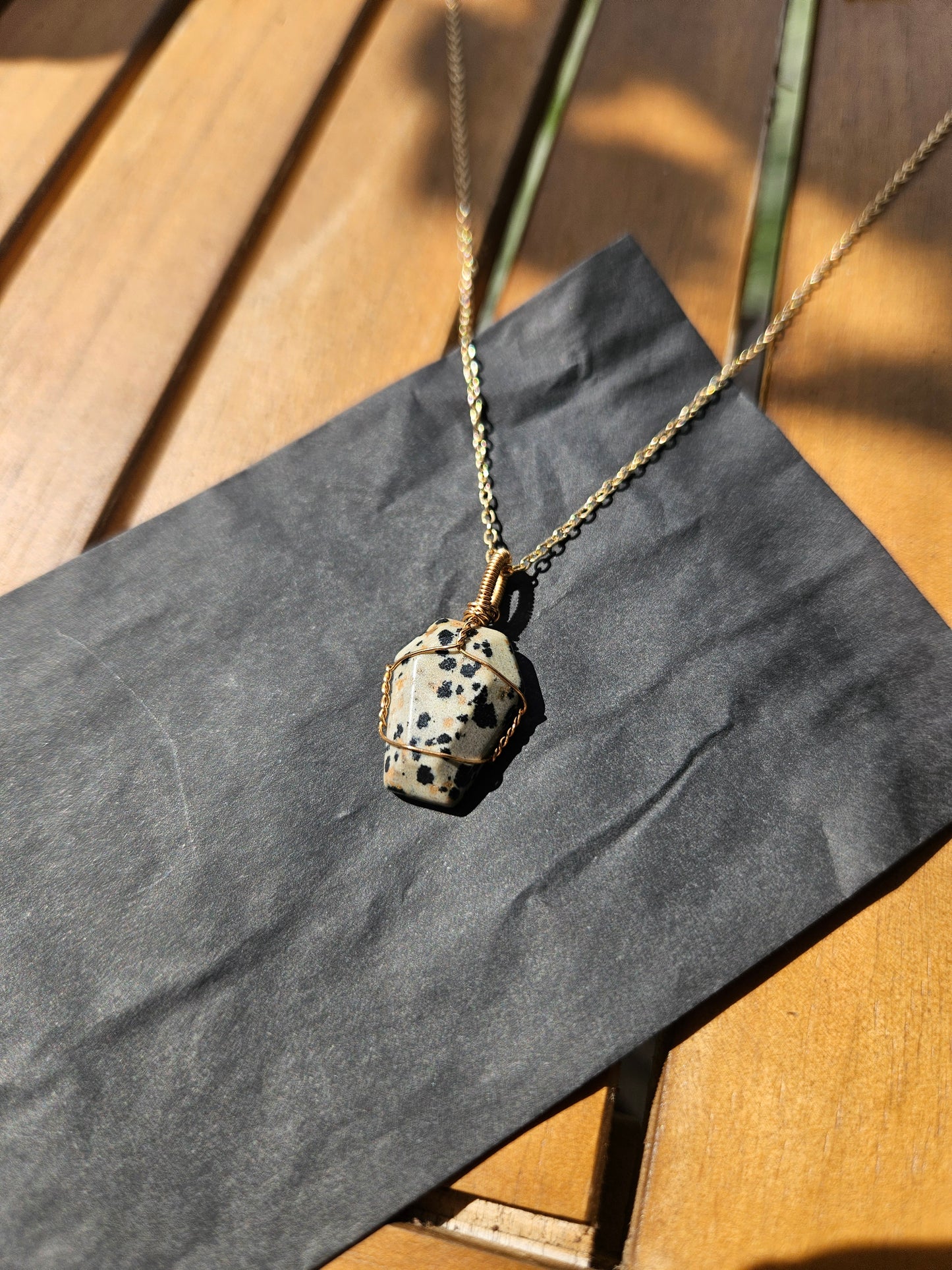 Dalmatian Wire Wrapped Coffin Necklace