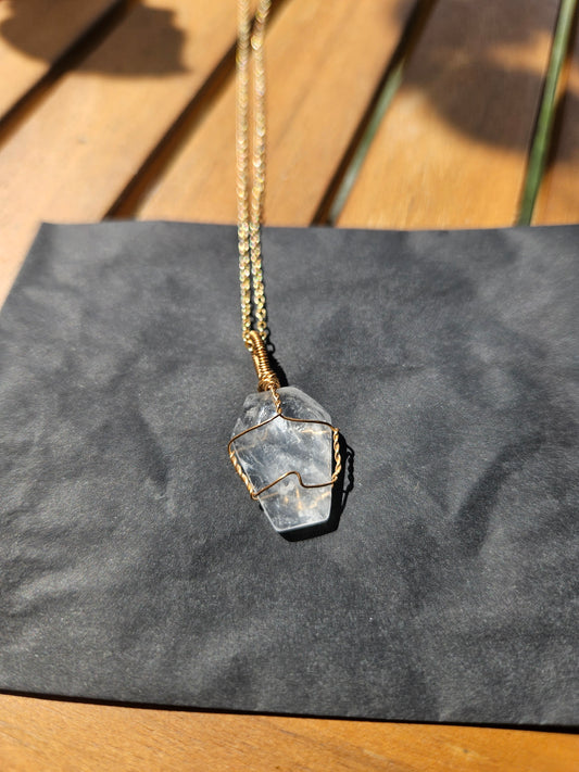 Quartz Wire Wrapped Coffin Necklace