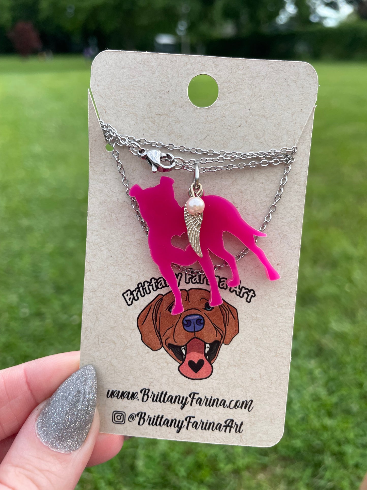 Pitbull Dog Necklace || Pink Acrylic Charm