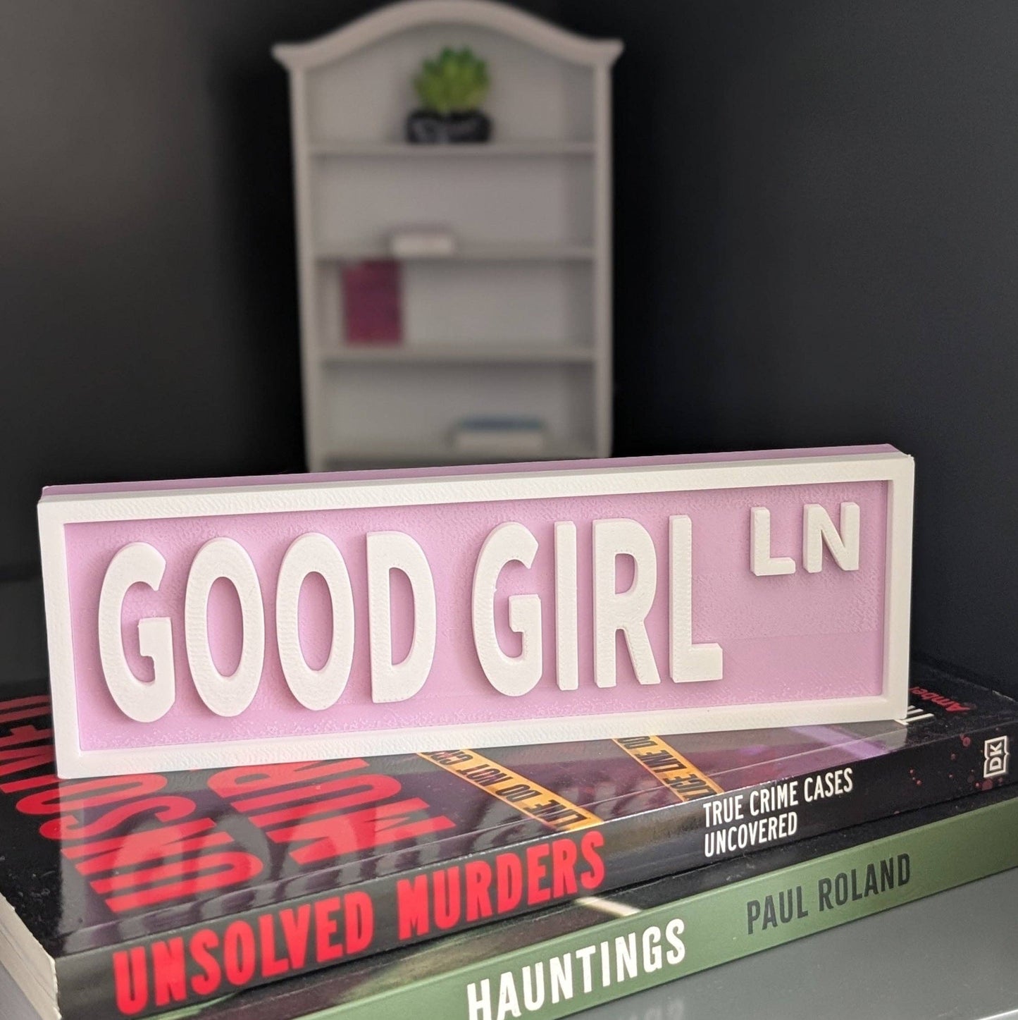 Good Girl / Book Shelf Sign / 3D Printed / Purple