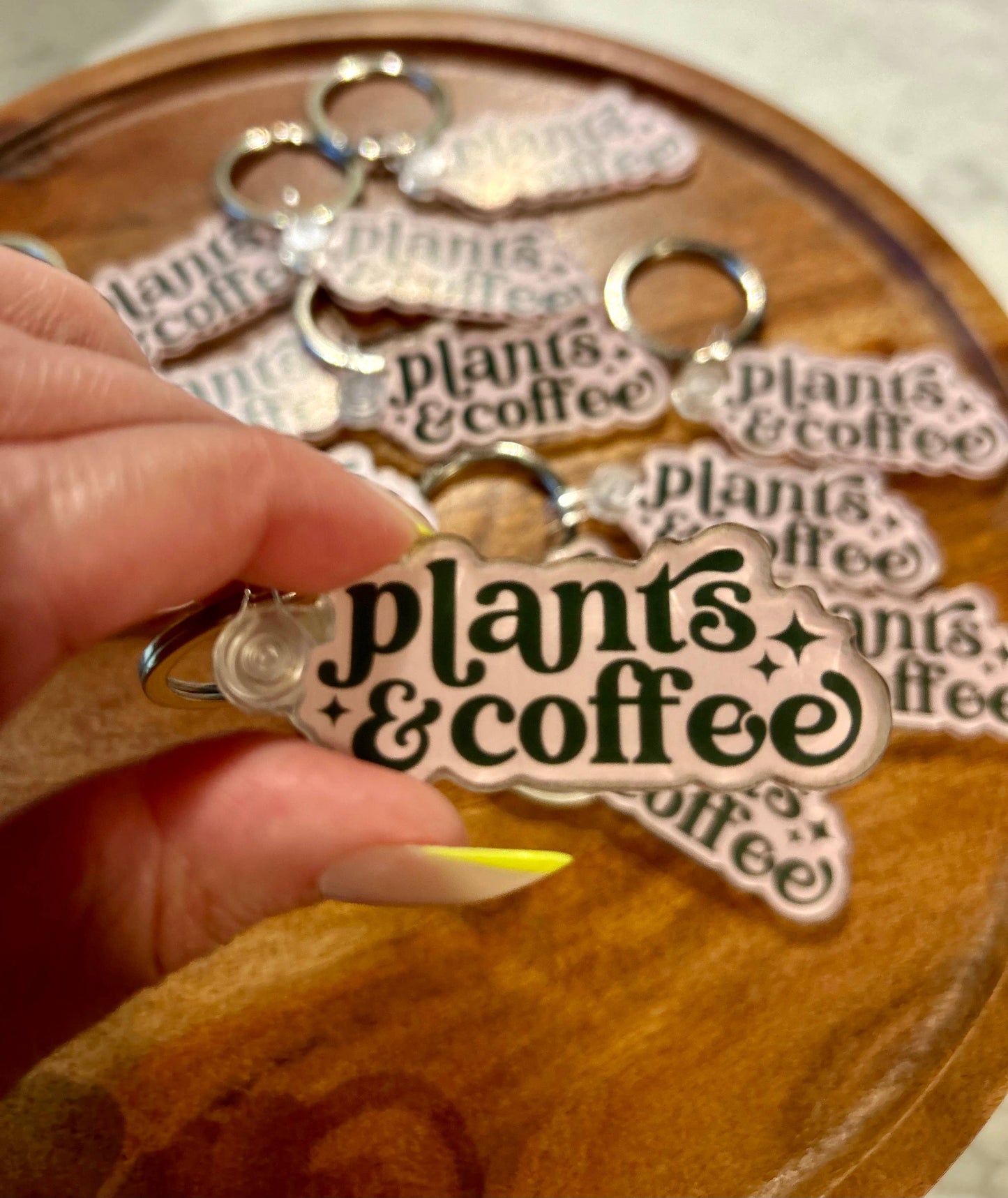 Plants & Coffee Keychain • Light Pink