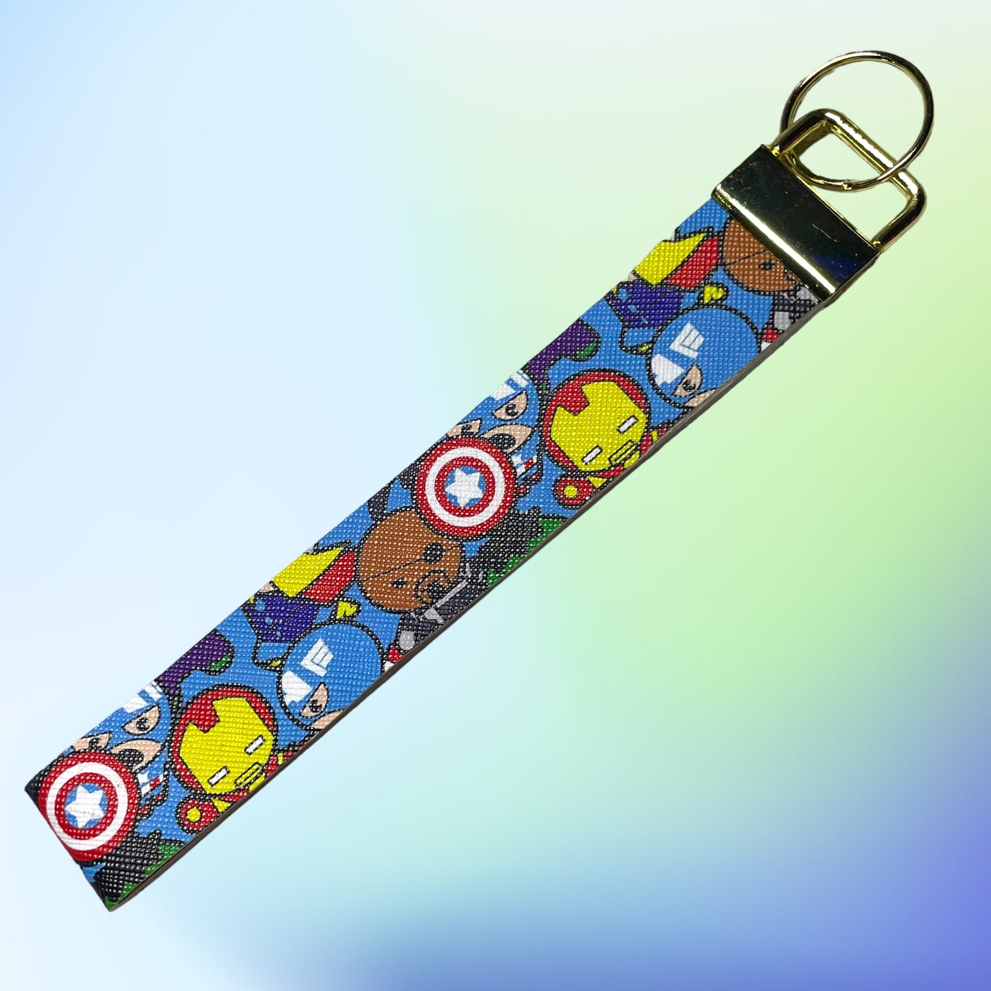Superhero Print Faux Leather Wristlet