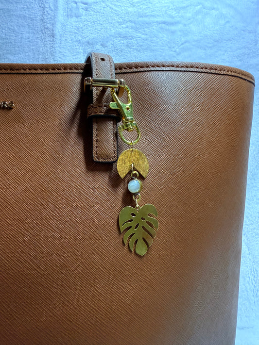 Monstera Bag Charm || Moonstone Gem
