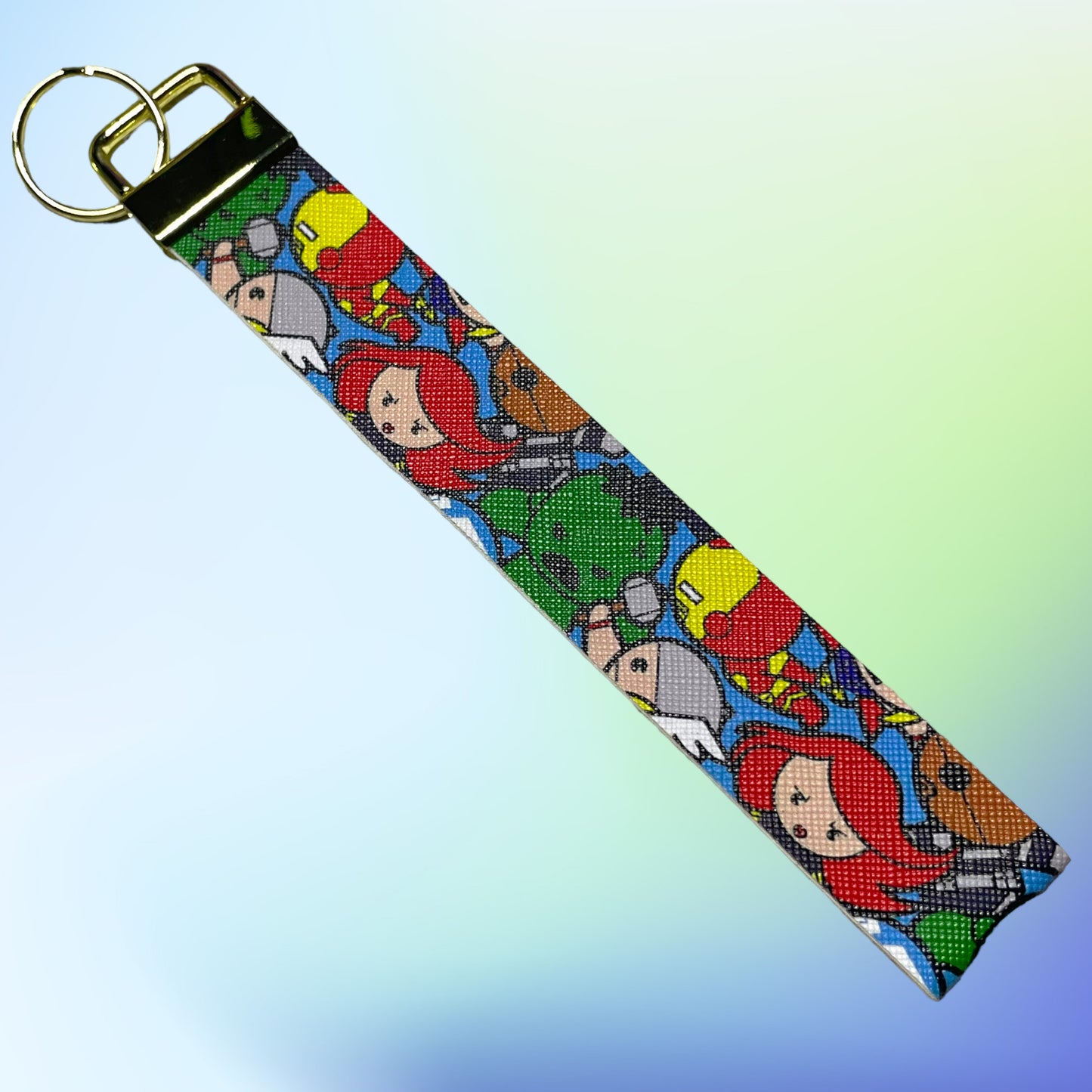 Superhero Print Faux Leather Wristlet