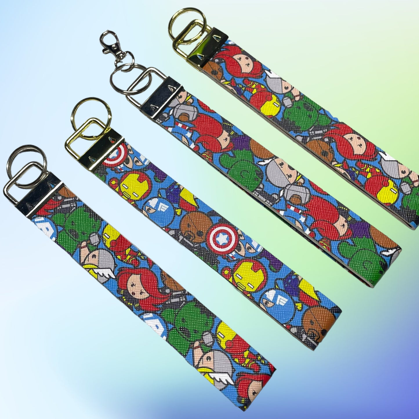 Superhero Print Faux Leather Wristlet