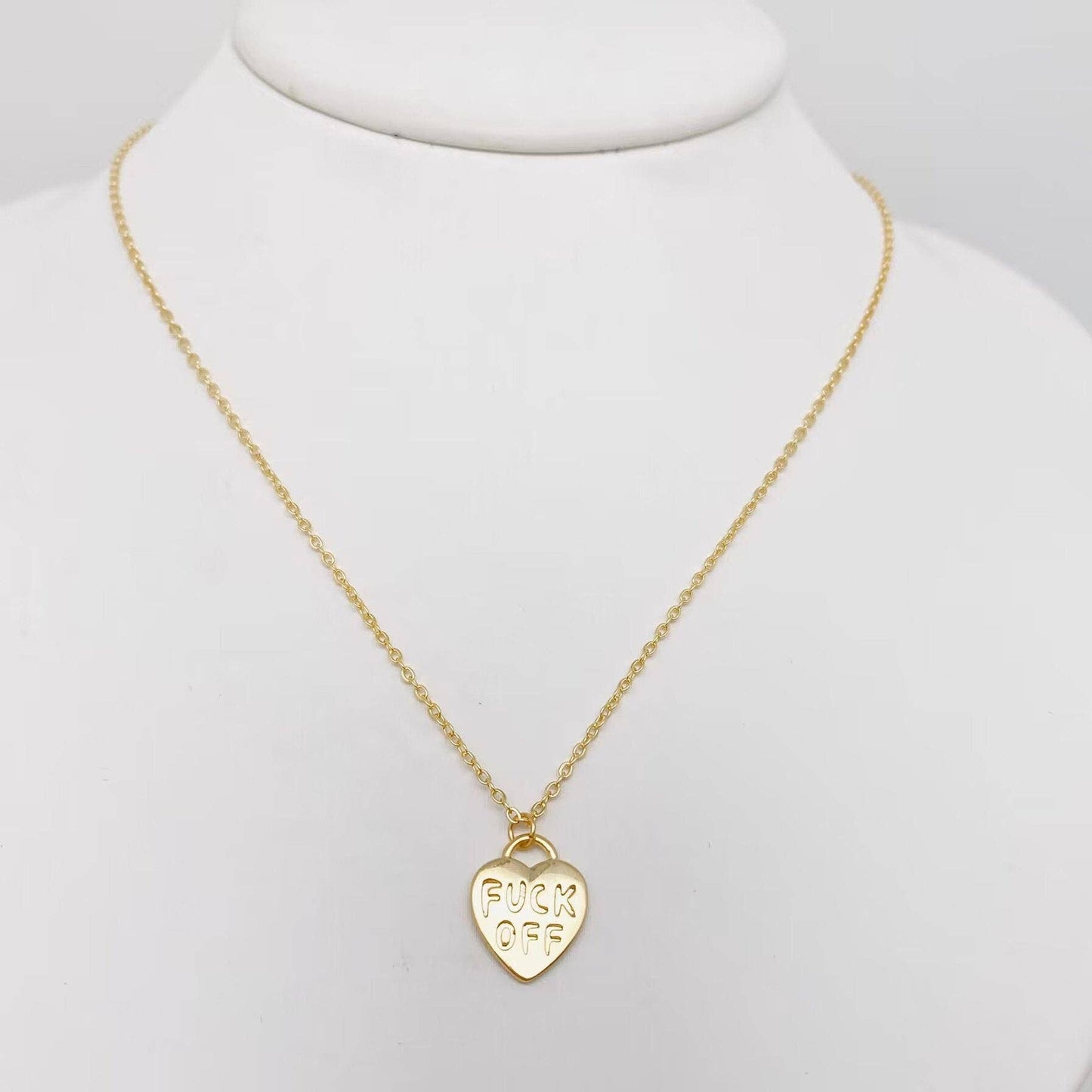 "FUCK OFF" Plated Heart Pendant Necklace