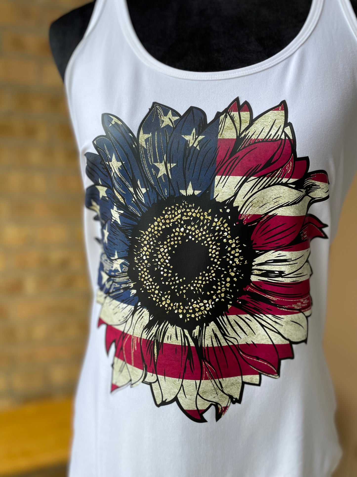 American Flag Sunflower Tank / Adult XL