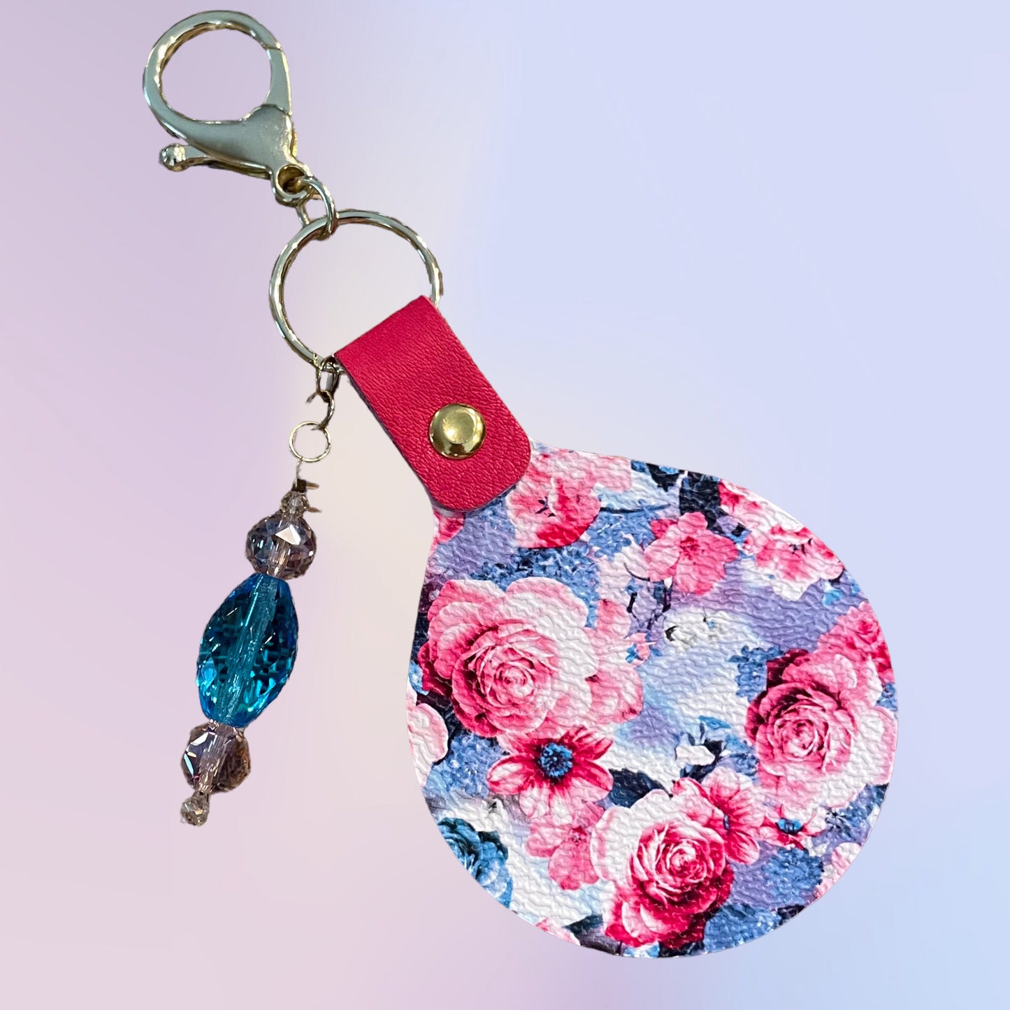 Pink Floral Print Keychain Fob