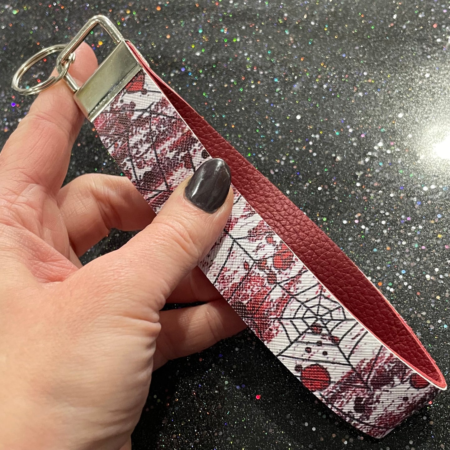 Spooky Season Bloody Spiderweb Keychain Wristlet