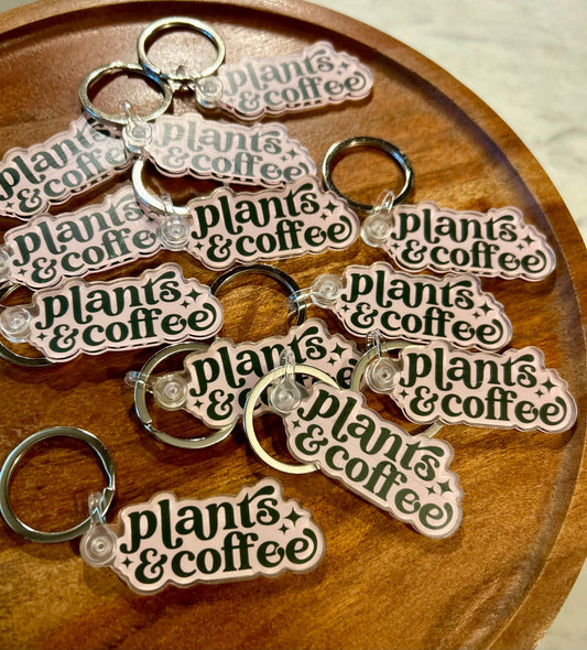 Plants & Coffee Keychain • Light Pink