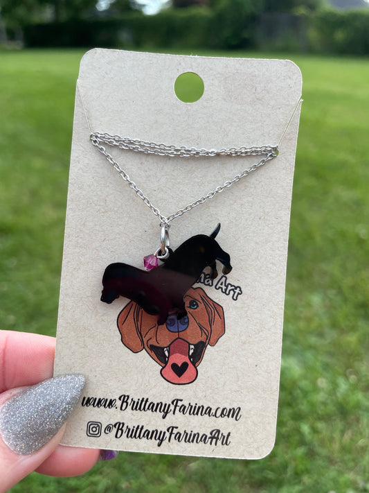 Daschund Dog Necklace || Weiner Dog || Black Acrylic Charm