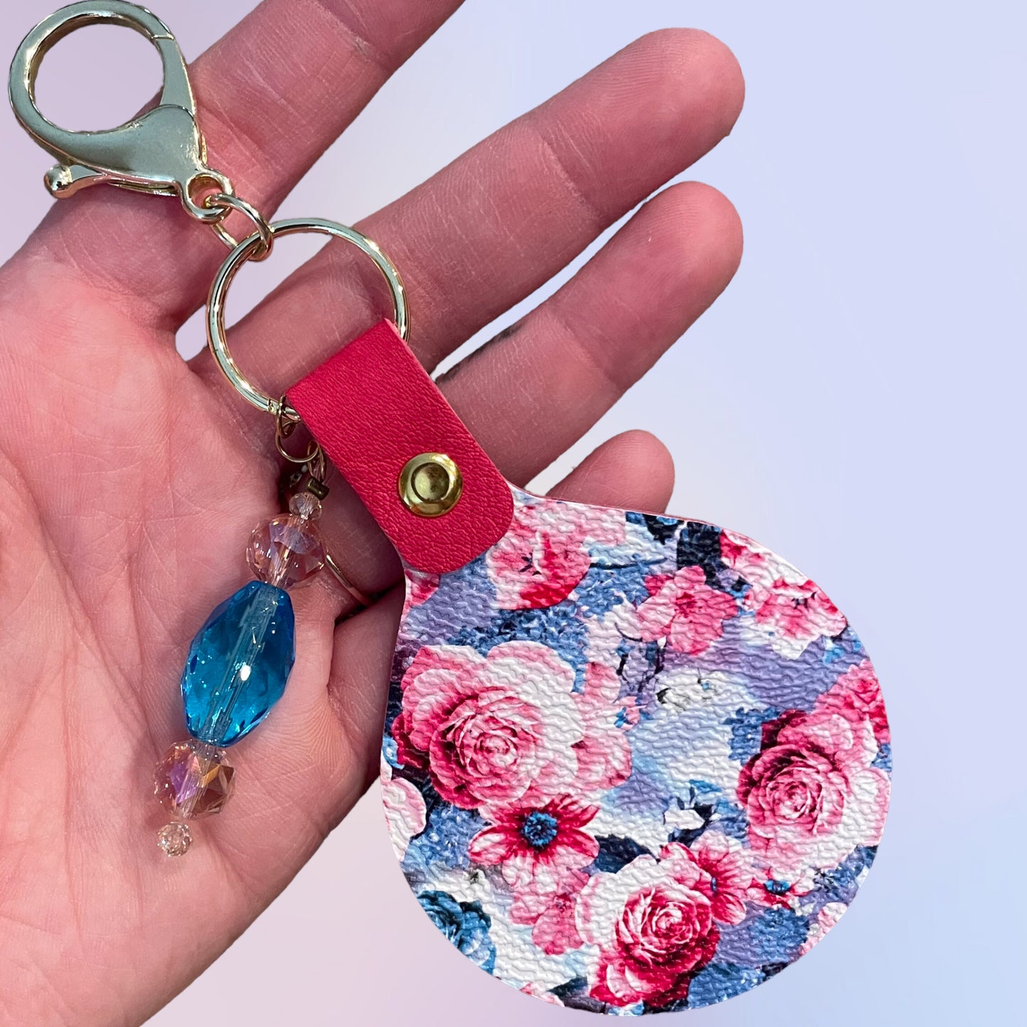 Pink Floral Print Keychain Fob