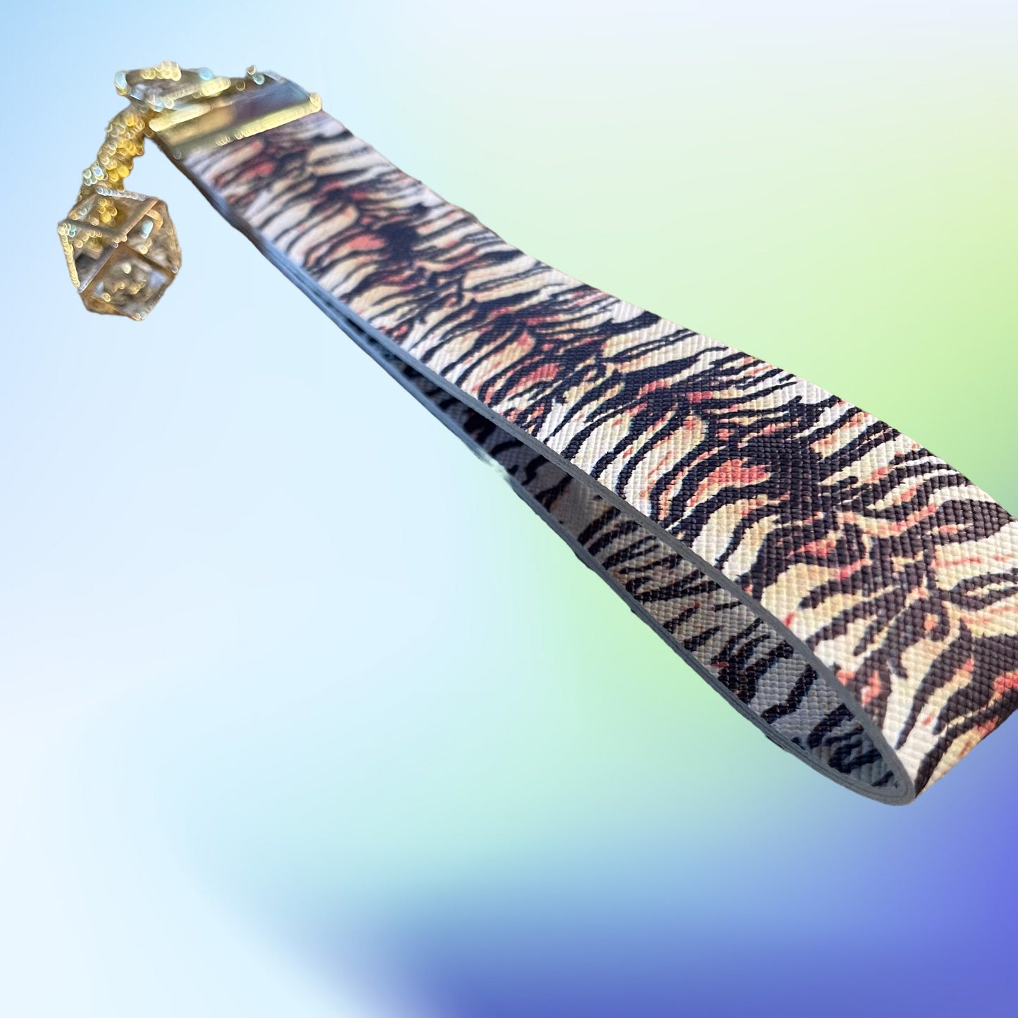 Tiger Print Faux Leather Wristlet - gold dangle