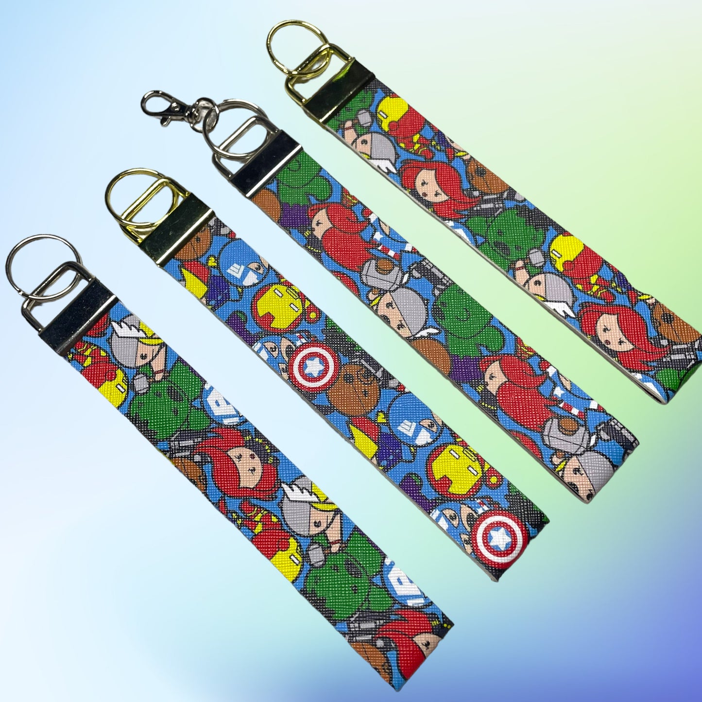 Superhero Print Faux Leather Wristlet