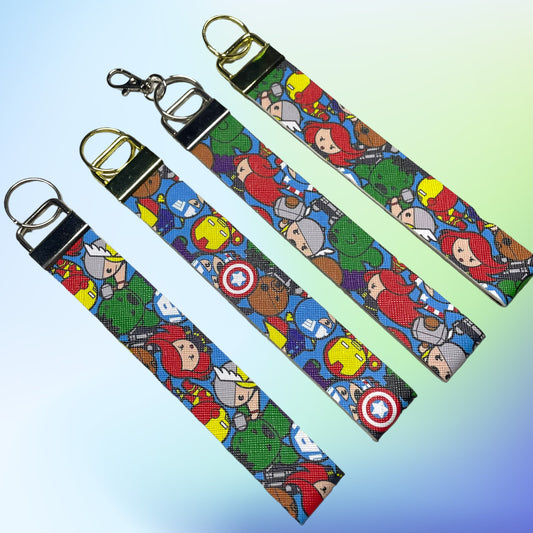 Superhero Print Faux Leather Wristlet