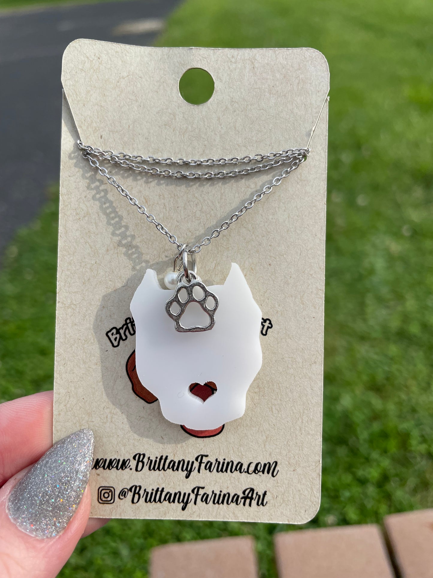 Pitbull Dog Necklace || Black or White Acrylic Charm