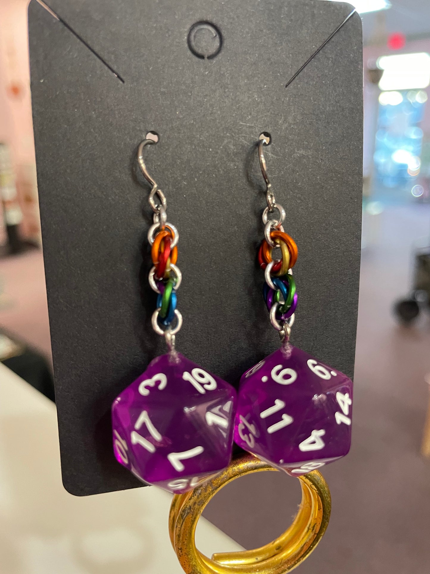 D20 Die Rainbow Earrings || Handcrafted Chainmaille