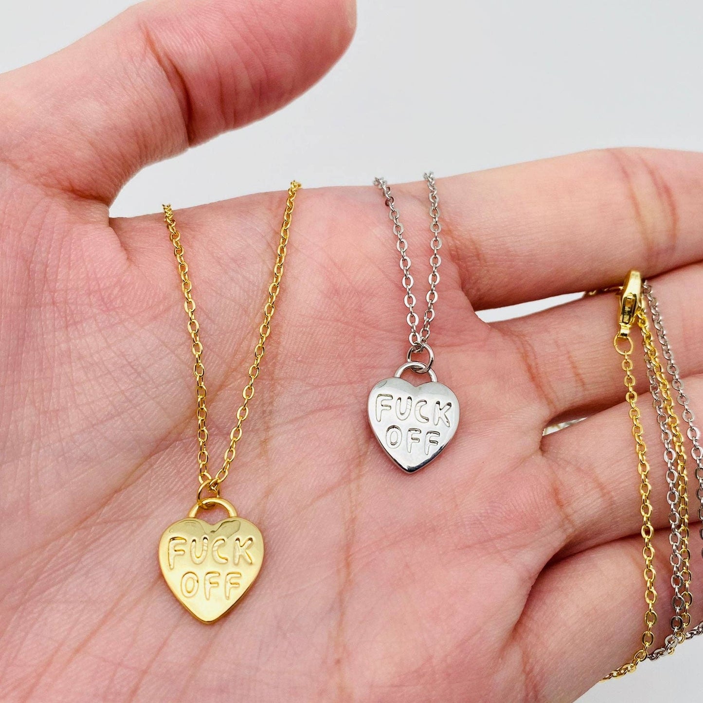 "FUCK OFF" Plated Heart Pendant Necklace