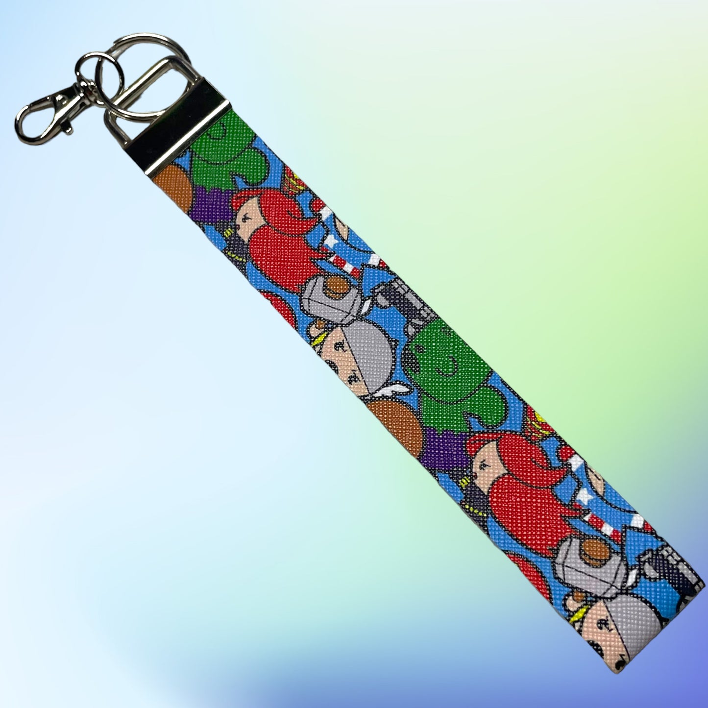 Superhero Print Faux Leather Wristlet