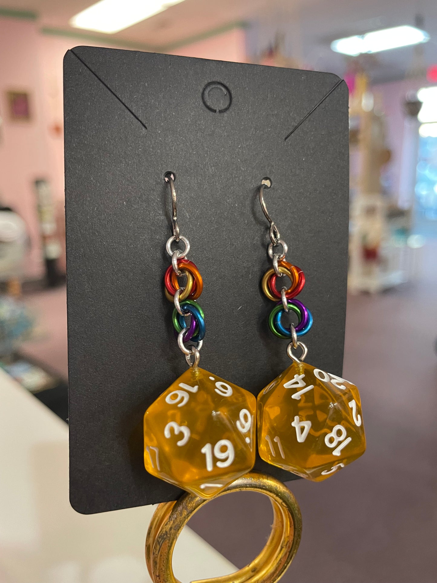 D20 Die Rainbow Earrings || Handcrafted Chainmaille