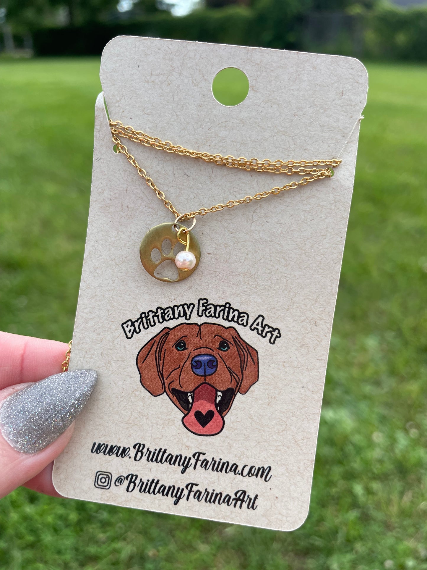 Paw Print Charm Necklace || Gold Chain || Crystal Dangle
