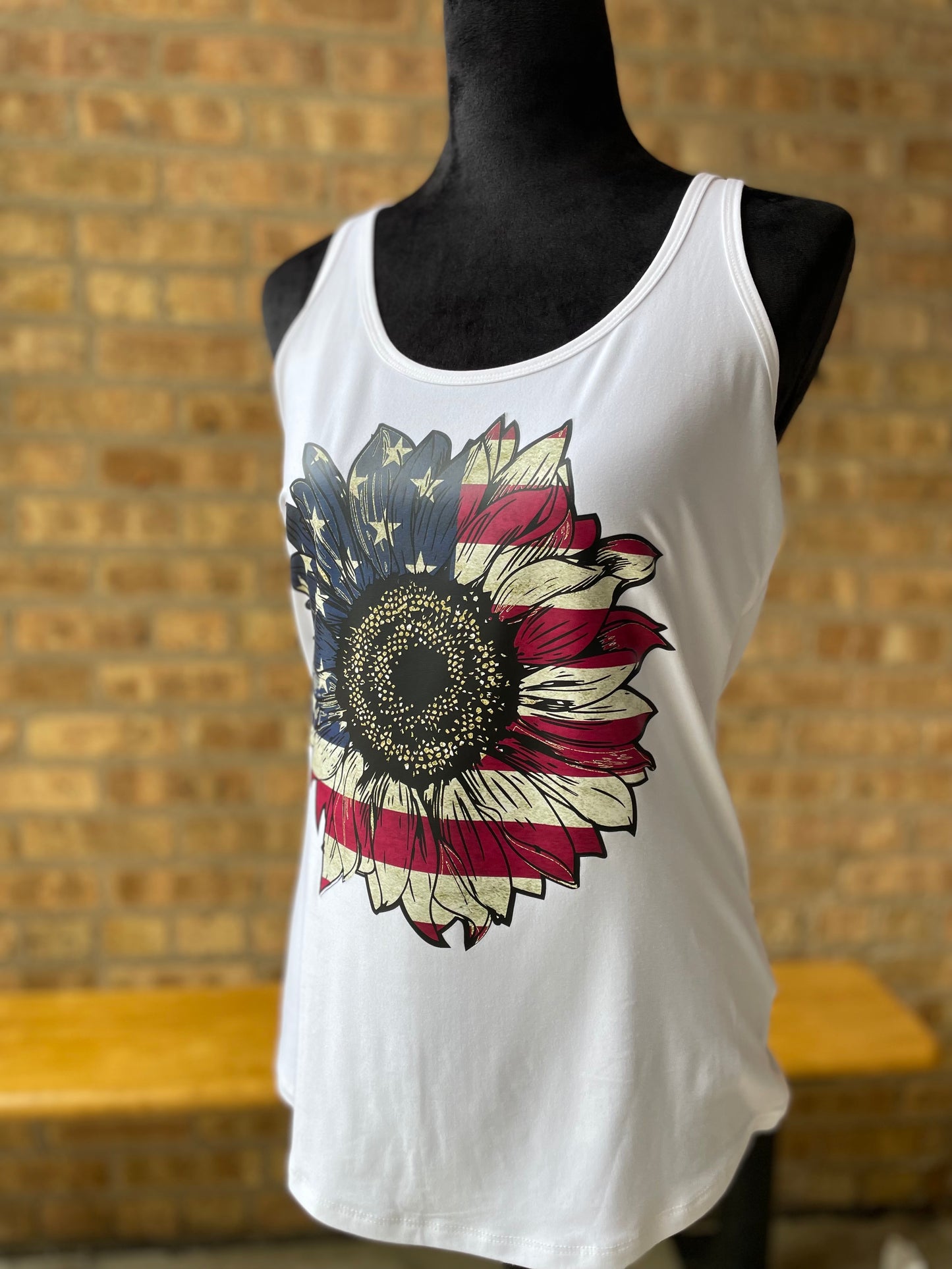 American Flag Sunflower Tank / Adult XL