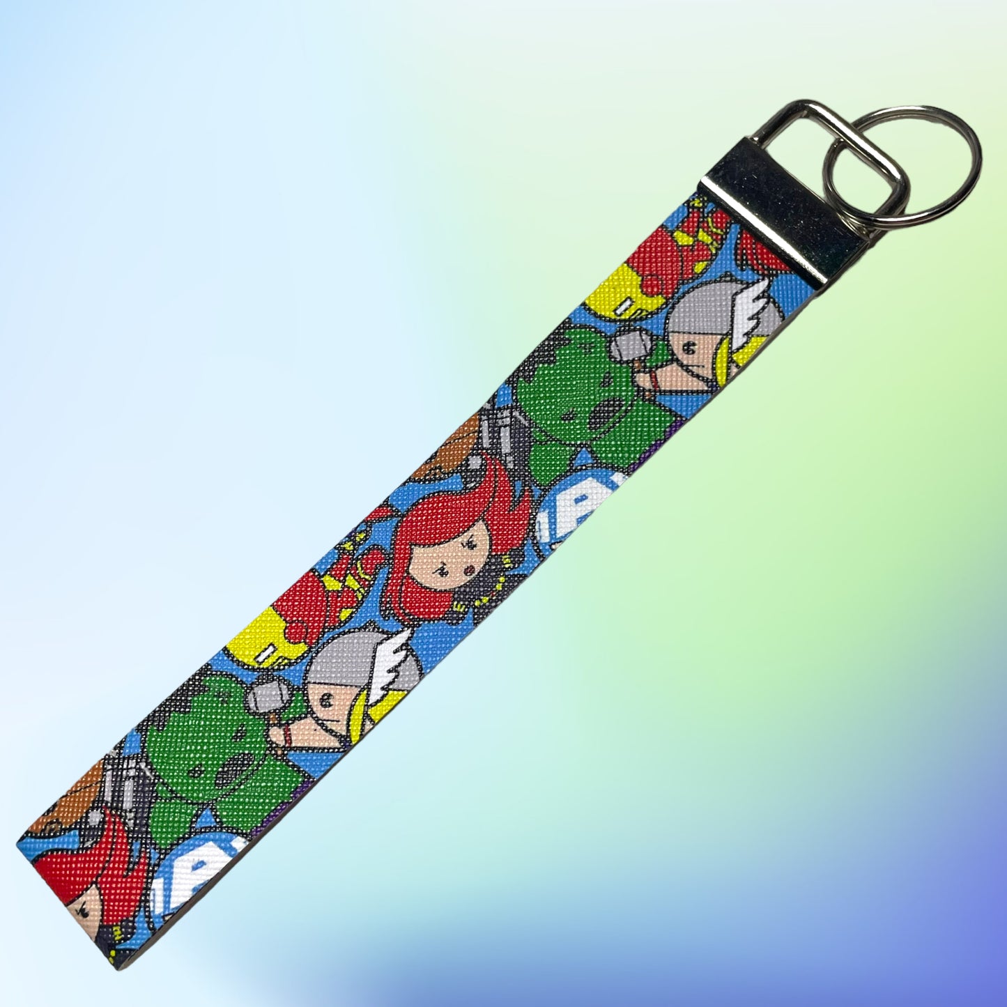 Superhero Print Faux Leather Wristlet
