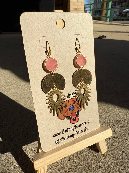 Pink Burst Dangle Earrings || Brass Charms