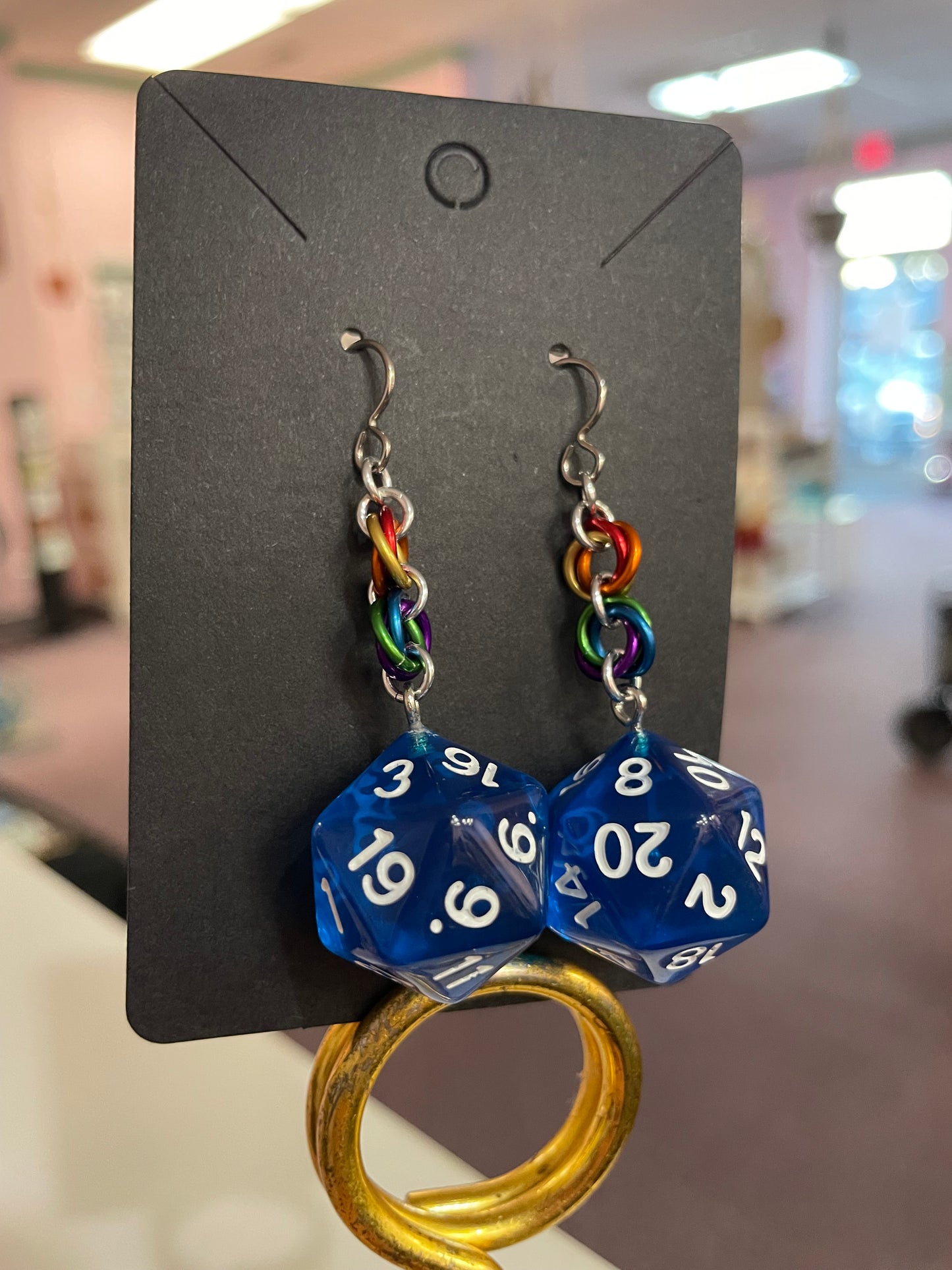 D20 Die Rainbow Earrings || Handcrafted Chainmaille