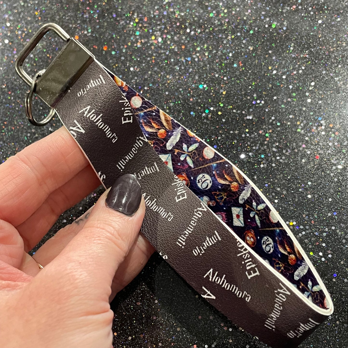 Harry Potter Print Faux Leather Wristlet