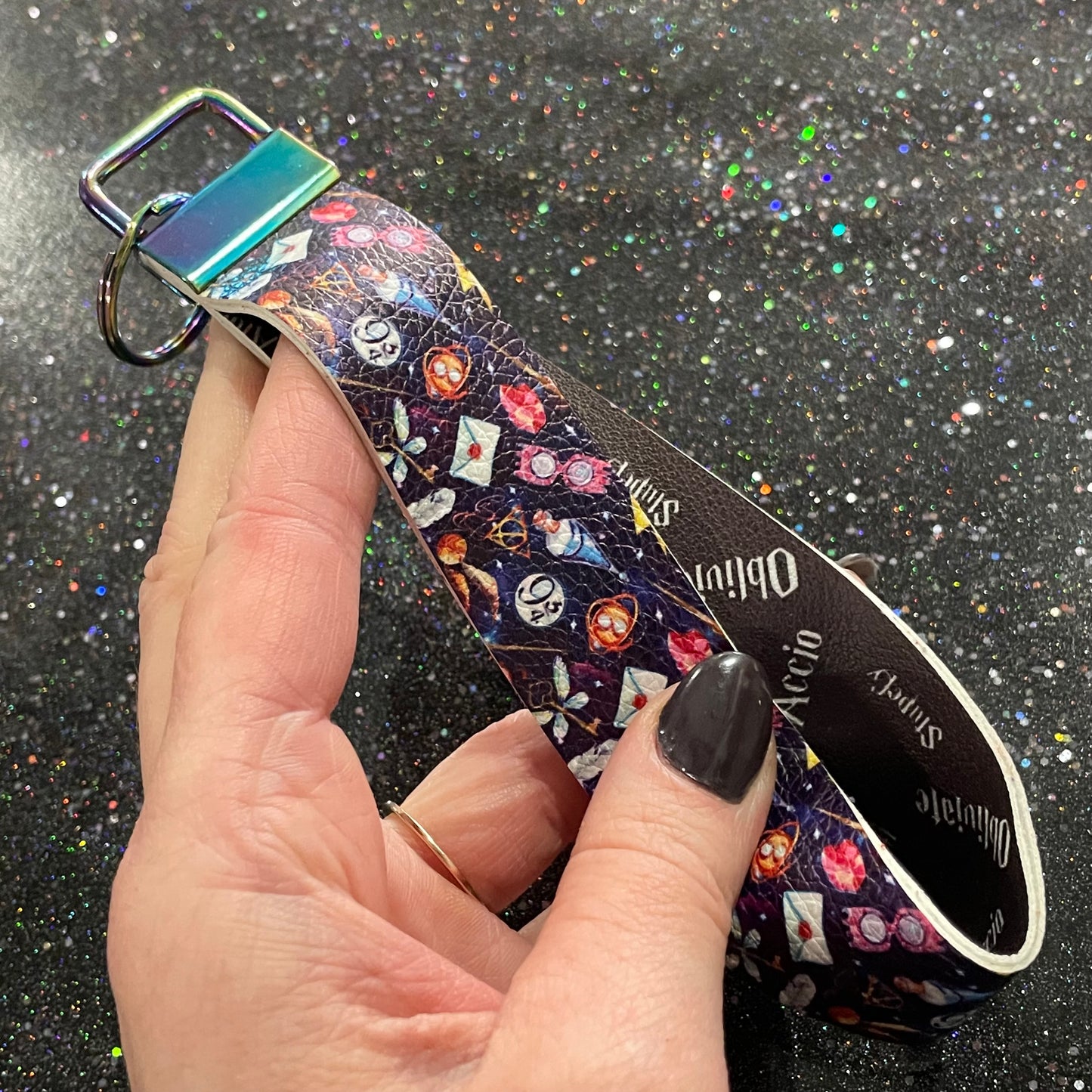 Harry Potter Print Faux Leather Wristlet