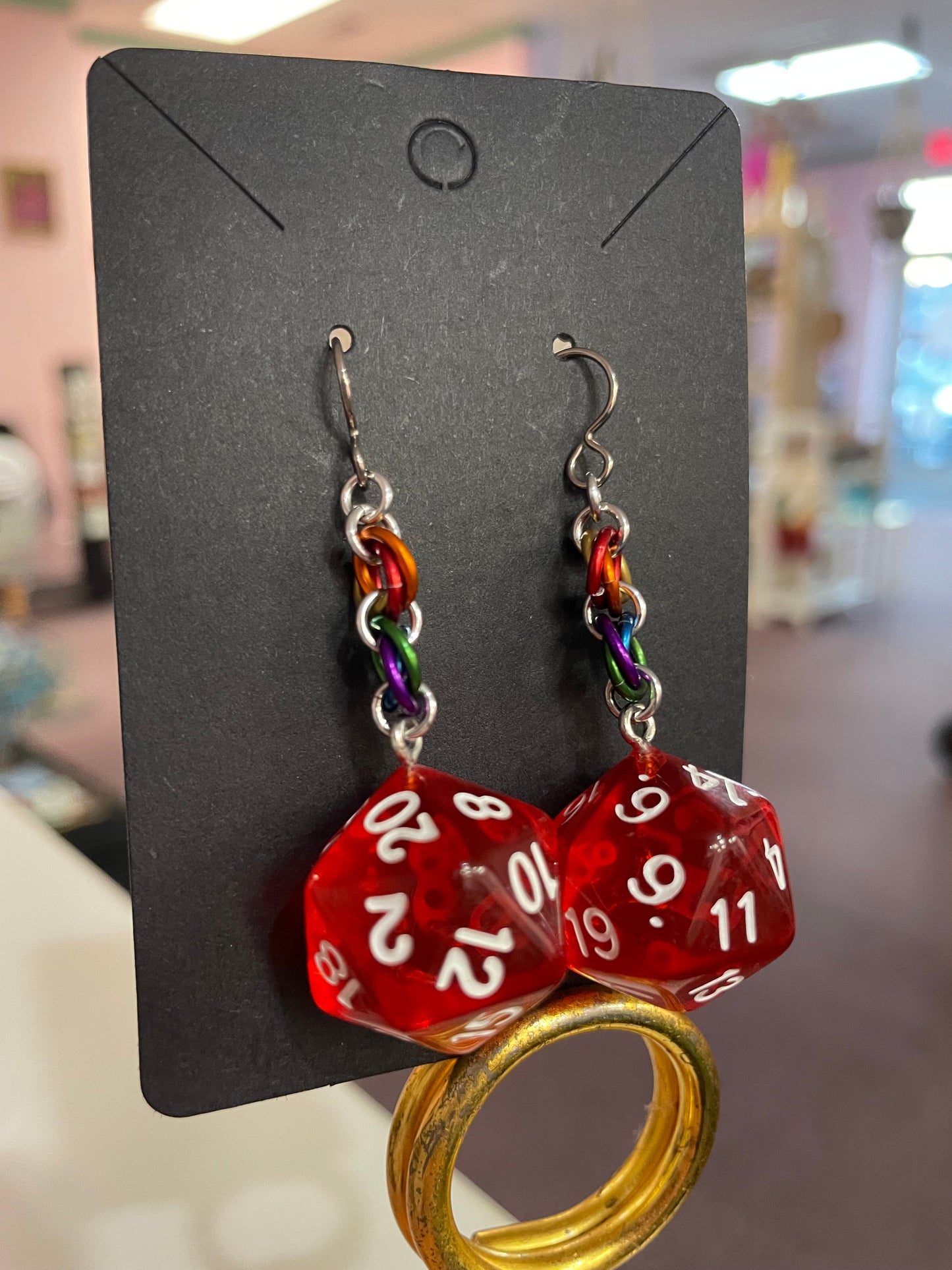 D20 Die Rainbow Earrings || Handcrafted Chainmaille