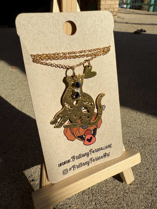 Whimsy Cat Necklace || Brass Charm