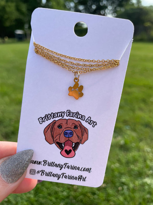 Gold Paw Print Charm || Necklace & Dangle Earrings