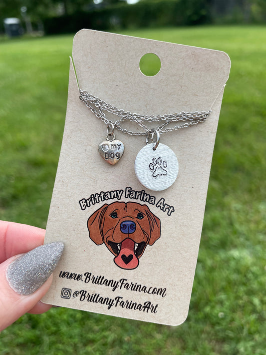 Silver Paw Print Medallion Necklace || Dangle Charms