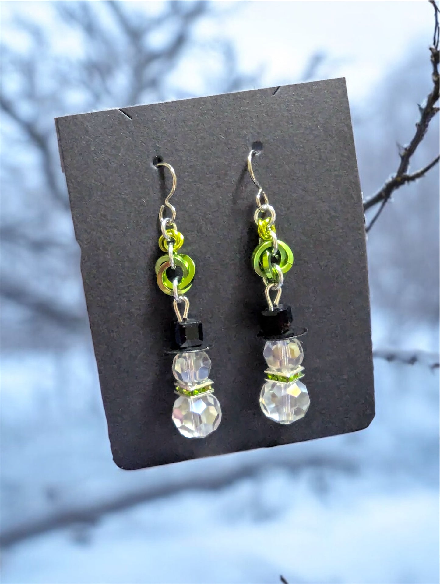 Snowman Crystal Gem || Chainmaille || Dangle Earring