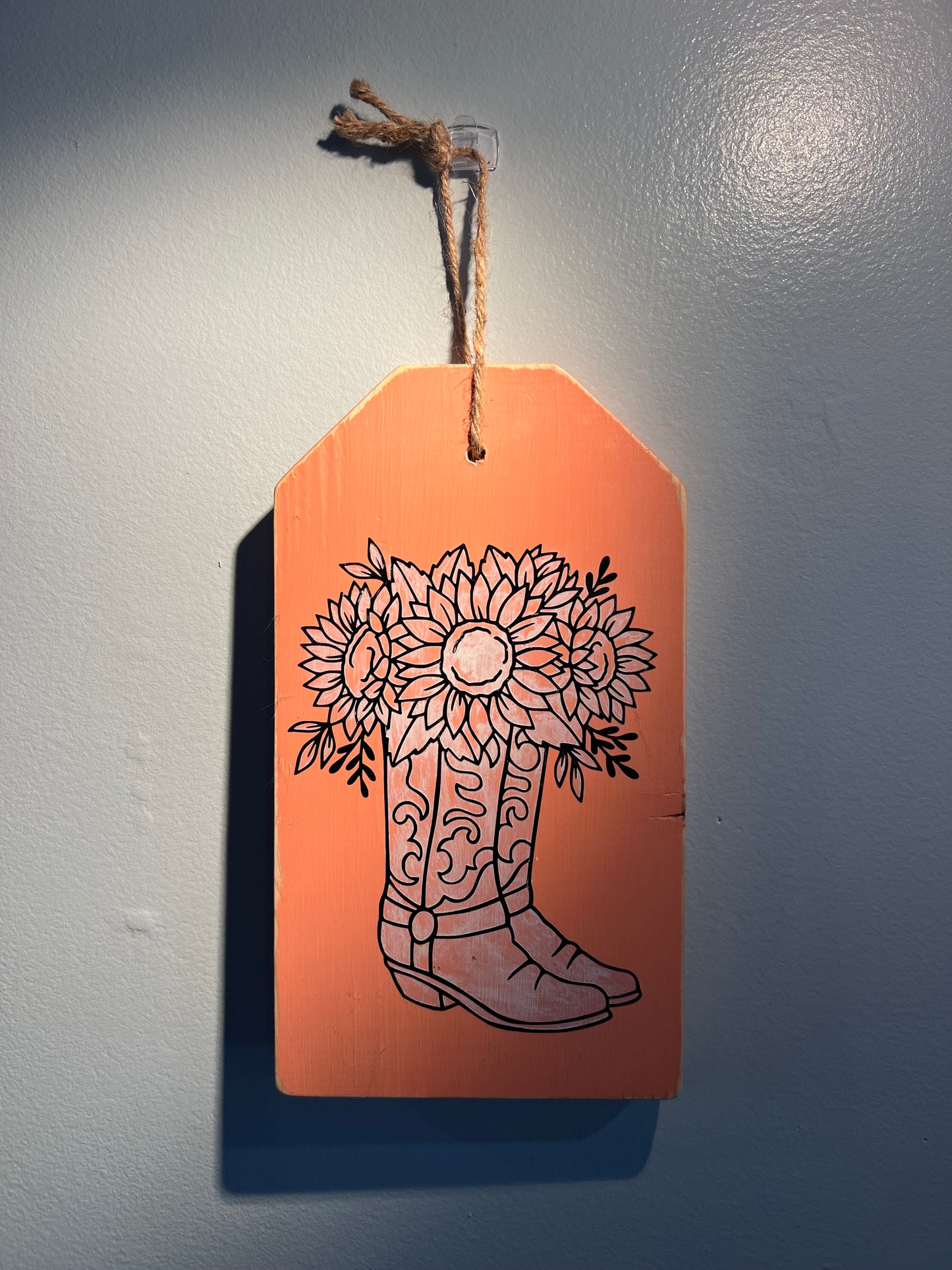 Reclaimed Wood Floral Boots Sign