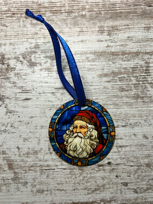Santa Stained Glass Ornament