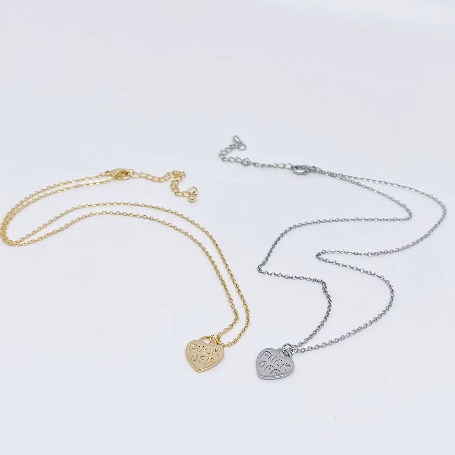 "FUCK OFF" Plated Heart Pendant Necklace