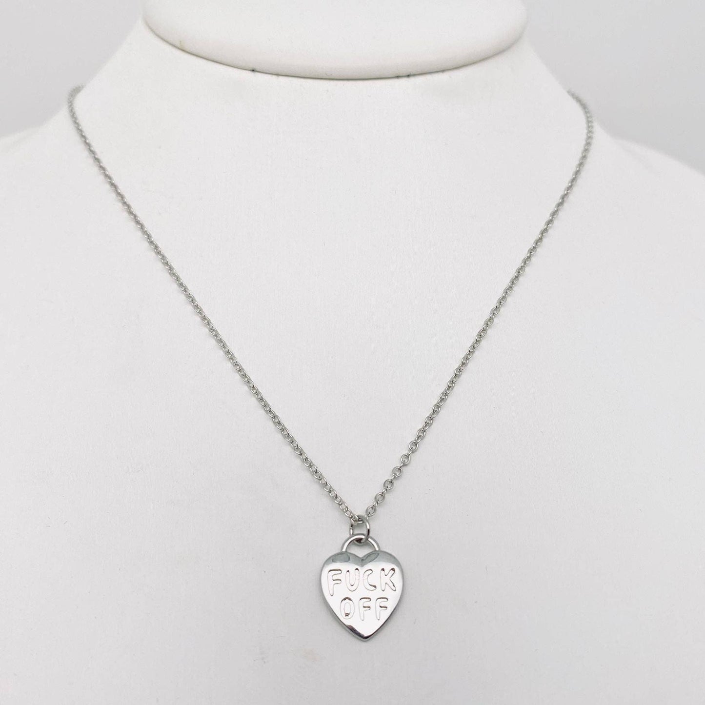 "FUCK OFF" Plated Heart Pendant Necklace