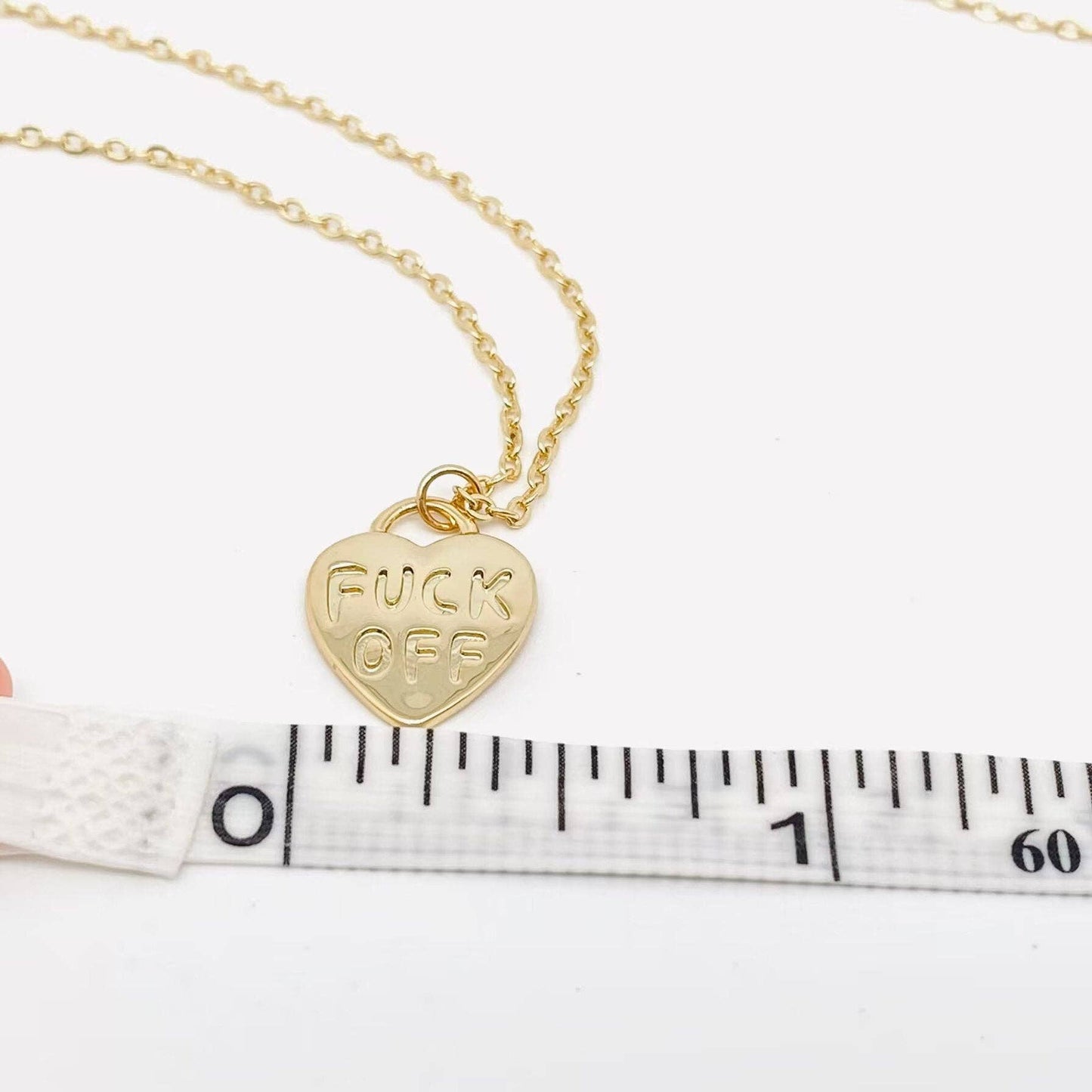 "FUCK OFF" Plated Heart Pendant Necklace