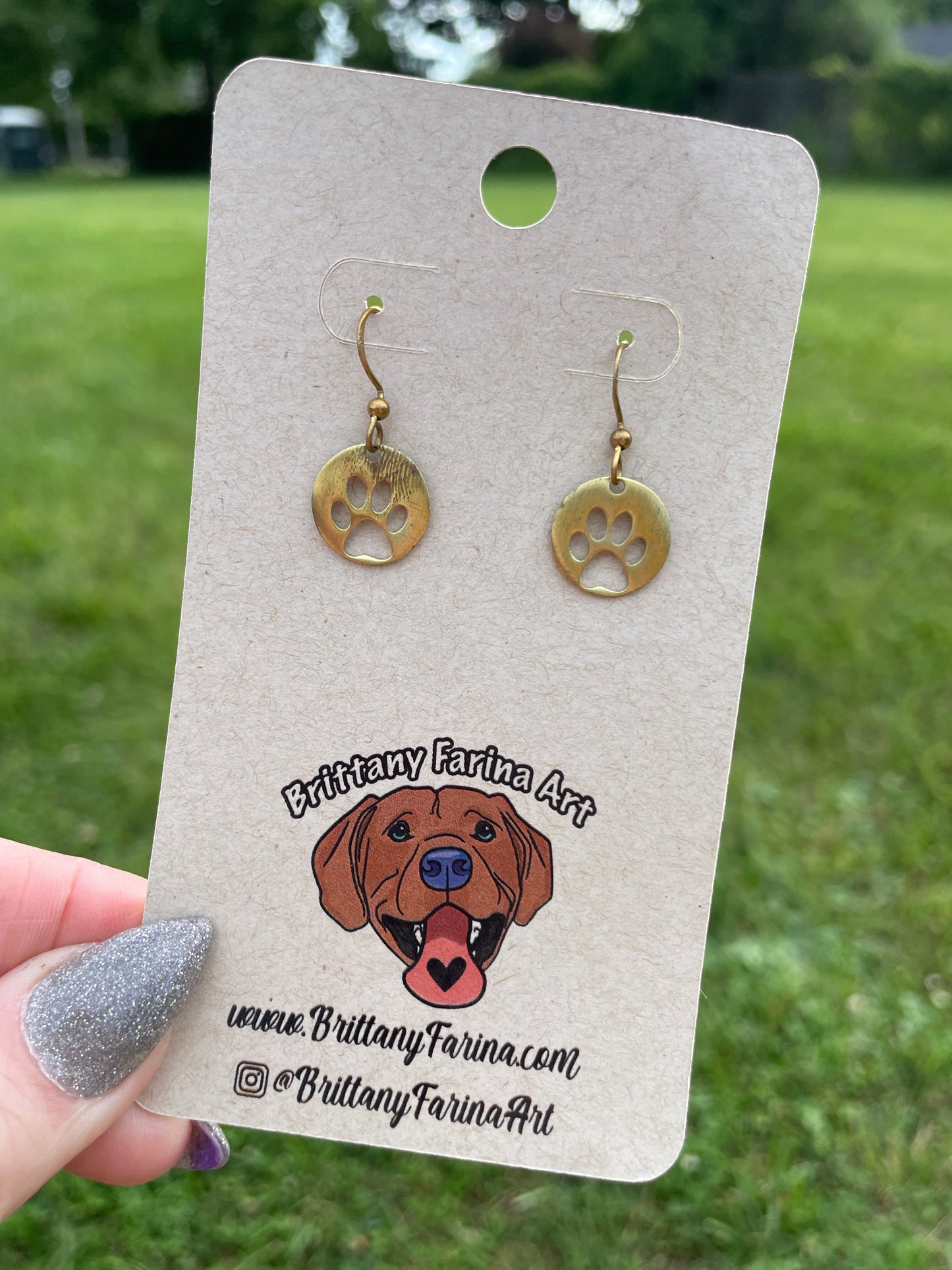Brass Paw Print Medallion Earrings || Multiple Styles