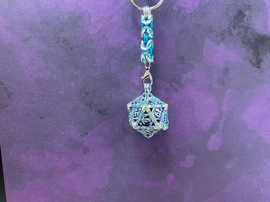 D20 Chainmaille Keychain || Micro Dice Set Inside